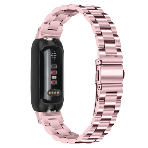 Wrist Strap for Fitbit Inspire 3 Stainless Steel 3 Beads Replacement Smart Watch Band - Rose Pink