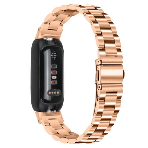 Wrist Strap for Fitbit Inspire 3 Stainless Steel 3 Beads Replacement Smart Watch Band - Rose Gold