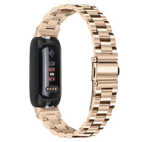 Wrist Strap for Fitbit Inspire 3 Stainless Steel 3 Beads Replacement Smart Watch Band - Champagne Gold