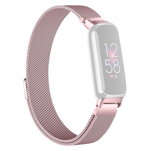 Smart Watch Band for Fitbit Inspire 3 Stainless Steel Magnetic Milanese Metal Mesh Strap - Rose Pink