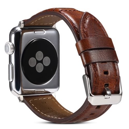 Waxy Cowhide Leather Watchband for Apple Watch Series 10 42mm / 9 8 7 41mm / SE (2023) SE (2022) SE 6 5 4 40mm / 3 2 1 38mm Wrist Strap - Brown