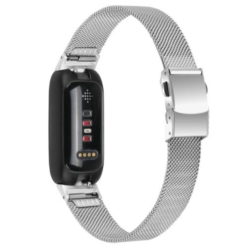 For Fitbit Inspire 3 Mesh Milanese Watch Strap Stainless Steel Replacement Wrist Band with Buckle - Silver