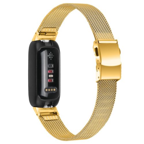 For Fitbit Inspire 3 Stainless Steel Milanese Replacement Strap Adjustable Watch Band with Buckle - Gold