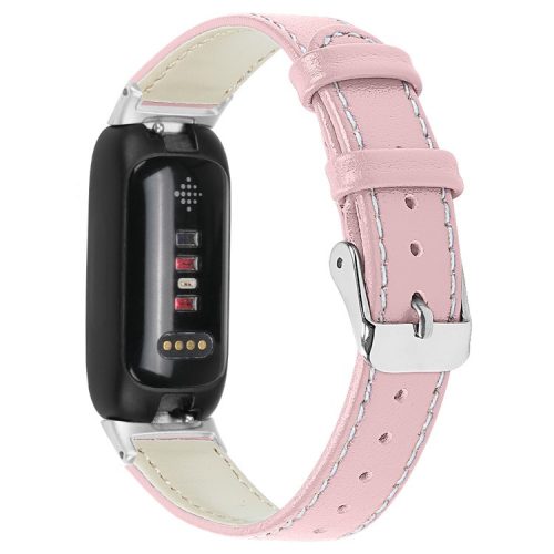 For Fitbit Inspire 3 Replacement Watch Strap Stitching Lines Top Layer Genuine Leather Wrist Band - Pink