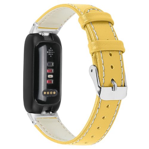 For Fitbit Inspire 3 Replacement Watch Strap Stitching Lines Top Layer Genuine Leather Wrist Band - Yellow