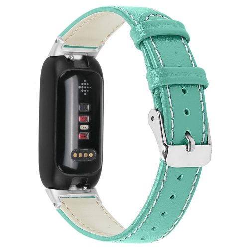 For Fitbit Inspire 3 Replacement Watch Strap Stitching Lines Top Layer Genuine Leather Wrist Band - Green