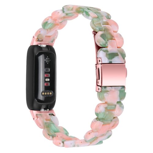 Replacement Watch Band for Fitbit Inspire 3 Quick Release Resin Watch Strap with Stainless Steel Buckle - Pink / Green