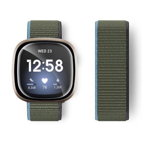 For Fitbit Versa 4 / Sense 2 Soft Nylon Watch Bands Sport Loop Strap Replacement Bracelet - Dark Olive Green