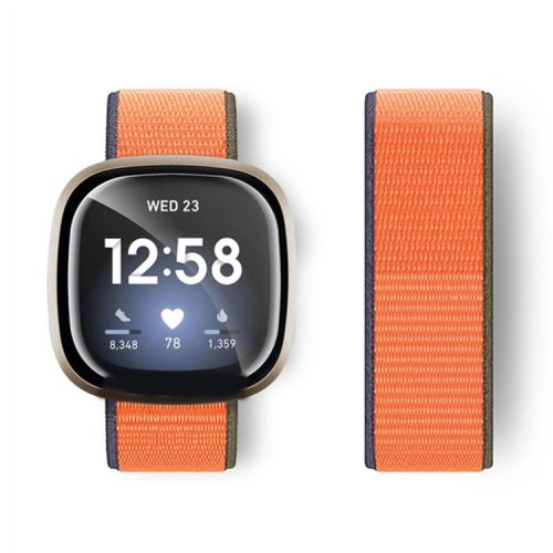 For Fitbit Versa 4 / Sense 2 Soft Nylon Watch Bands Sport Loop Strap Replacement Bracelet - Orange