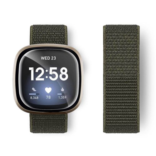 For Fitbit Versa 4 / Sense 2 Soft Nylon Watch Bands Sport Loop Strap Replacement Bracelet - Army Trouser Khaki