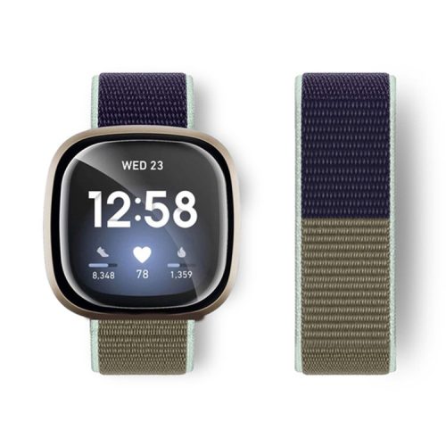 For Fitbit Versa 4 / Sense 2 Soft Nylon Watch Bands Sport Loop Strap Replacement Bracelet - Khaki