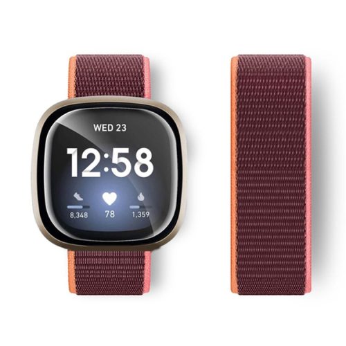 For Fitbit Versa 4 / Sense 2 Soft Nylon Watch Bands Sport Loop Strap Replacement Bracelet - Plum Color