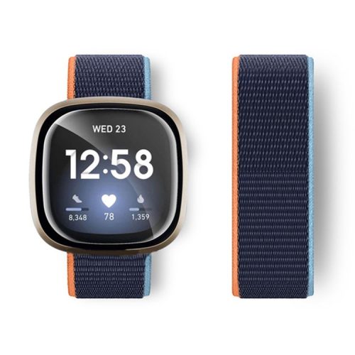 For Fitbit Versa 4 / Sense 2 Soft Nylon Watch Bands Sport Loop Strap Replacement Bracelet - Dark Navy Blue