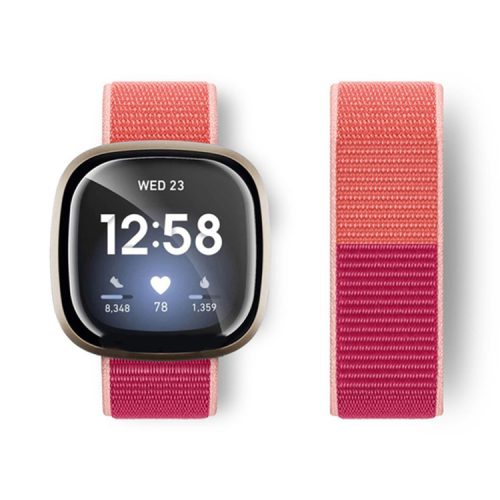 For Fitbit Versa 4 / Sense 2 Soft Nylon Watch Bands Sport Loop Strap Replacement Bracelet - Pomegranate Color