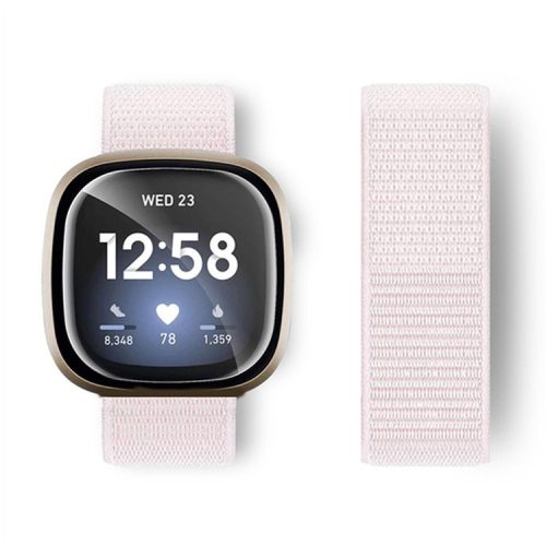 For Fitbit Versa 4 / Sense 2 Soft Nylon Watch Bands Sport Loop Strap Replacement Bracelet - Pearl Pink