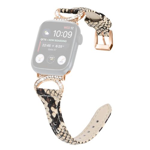 Band for Apple Watch Series 10 46mm / Ultra 2 Ultra 49mm /  Series 9 8 7 45mm / 6 5 4 SE (2023) SE (2022) SE 44mm / 3 2 1 42mm Genuine Cowhide Leather Watch Strap with Rose Gold Buckle - Snake Pattern