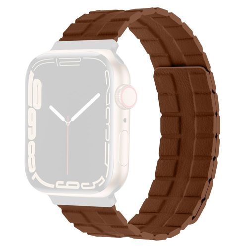 Waxy Cowhide Leather Watchband for Apple Watch Series 10 42mm / 9 8 7 41mm / SE (2023) SE (2022) SE 6 5 4 40mm / 3 2 1 38mm Genuine Cow Leather Magnetic Band - Coffee