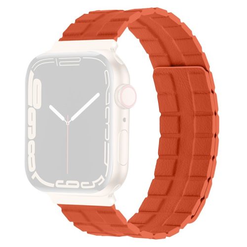 Waxy Cowhide Leather Watchband for Apple Watch Series 10 42mm / 9 8 7 41mm / SE (2023) SE (2022) SE 6 5 4 40mm / 3 2 1 38mm Genuine Cow Leather Magnetic Band - Orange