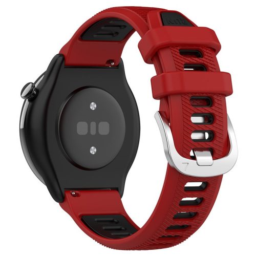 Silicone Watch Bands for Garmin Forerunner 265S / 255S / Venu 2S , 18mm Cross Stripe Dual-color Waterproof Strap - Red+Black