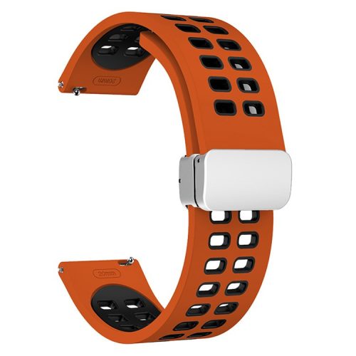 22mm Silicone Watch Strap for Garmin Forerunner 265 / Honor Watch GS 3i , Dual-color Magnetic Band with Silver Folding Buckle - Orange+Black