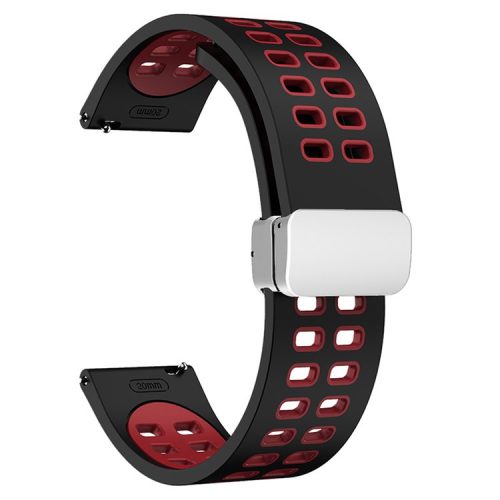 22mm Silicone Watch Strap for Garmin Forerunner 265 / Honor Watch GS 3i , Dual-color Magnetic Band with Silver Folding Buckle - Black+Red