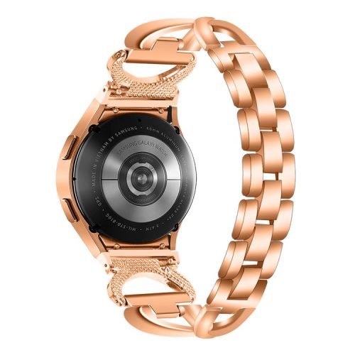 Watch Band for Samsung Galaxy Watch6 40mm 44mm / Watch6 Classic 43mm 47mm / Watch 5 40mm 44mm / Watch4 40mm 44mm Rhinestones Decor Alloy Wrist Strap with Connector - Rose Gold