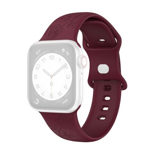 Engraved Silicone Band for Apple Watch Series 10 46mm / Ultra 2 Ultra 49mm /  Series 9 8 7 45mm / 6 5 4 SE (2023) SE (2022) SE 44mm / 3 2 1 42mm Sport Strap Replacement - Wine Red