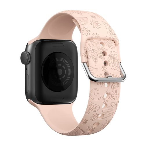 Engraved Bands for Apple Watch Series 10 42mm / 9 8 7 41mm / SE (2023) SE (2022) SE 6 5 4 40mm / 3 2 1 38mm Silicone Strap Watch Bracelet - Pink