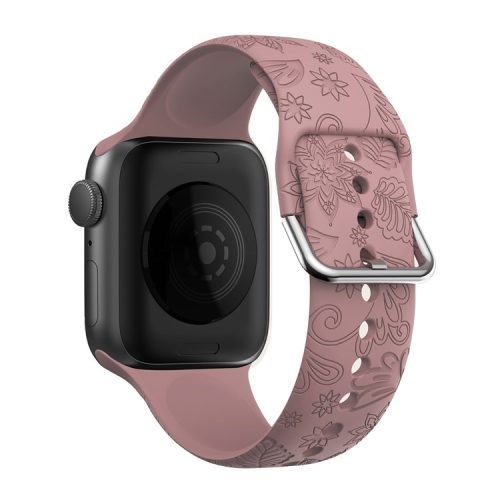 Engraved Bands for Apple Watch Series 10 42mm / 9 8 7 41mm / SE (2023) SE (2022) SE 6 5 4 40mm / 3 2 1 38mm Silicone Strap Watch Bracelet - Light Coffee