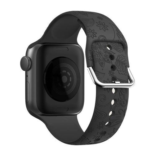 Engraved Bands for Apple Watch Series 10 42mm / 9 8 7 41mm / SE (2023) SE (2022) SE 6 5 4 40mm / 3 2 1 38mm Silicone Strap Watch Bracelet - Black