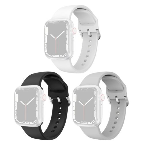 3Pcs Silicone Watch Bands for Apple Watch Series 10 42mm / 9 8 7 41mm / SE (2023) SE (2022) SE 6 5 4 40mm / 3 2 1 38mm Waterproof Sport Strap - White+Black+Light Grey