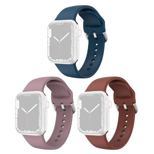 3Pcs Silicone Watch Bands for Apple Watch Series 10 42mm / 9 8 7 41mm / SE (2023) SE (2022) SE 6 5 4 40mm / 3 2 1 38mm Waterproof Sport Strap - Dark Blue+Purple+Pale Mauve