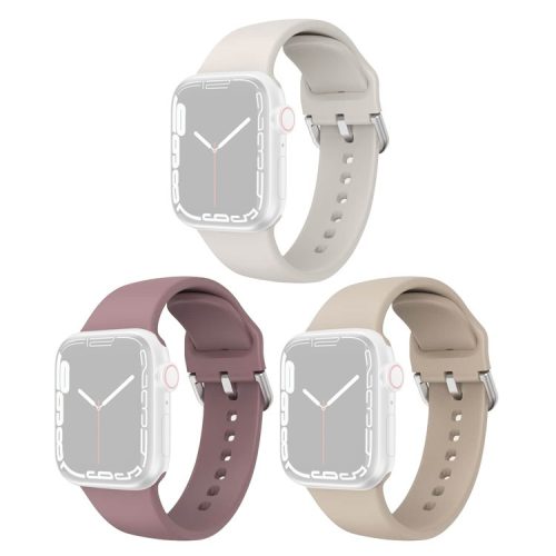 3Pcs Watch Strap for Apple Watch Series 10 46mm / Ultra 2 Ultra 49mm /  Series 9 8 7 45mm / 6 5 4 SE (2023) SE (2022) SE 44mm / 3 2 1 42mm Soft Silicone Bands - Starlight+Purple+Milk Tea