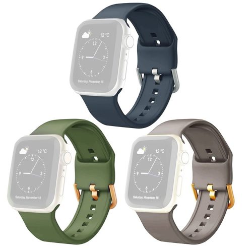 3Pcs Watch Strap for Apple Watch Series 10 46mm / Ultra 2 Ultra 49mm /  Series 9 8 7 45mm / 6 5 4 SE (2023) SE (2022) SE 44mm / 3 2 1 42mm Soft Silicone Bands - Violet Grey+Green+Rock Grey