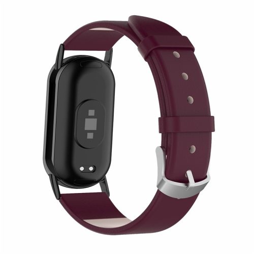 For Xiaomi Mi Band 9 NFC / Mi Band 9 / Smart Band 8 NFC / Smart Band 8 Genuine Cow Leather Watch Band Replacement Bracelet with Connector - Wine Red