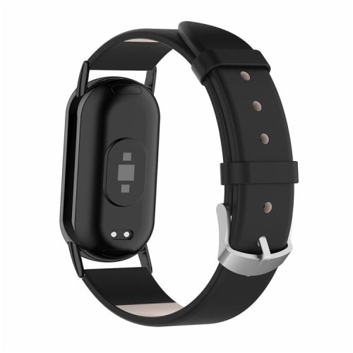 For Xiaomi Mi Band 9 NFC / Mi Band 9 / Smart Band 8 NFC / Smart Band 8 Genuine Cow Leather Watch Bands Replacement Bracelet with Connector - Black