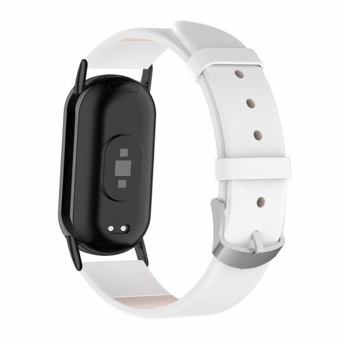 For Xiaomi Mi Band 9 NFC / Mi Band 9 / Smart Band 8 NFC / Smart Band 8 Genuine Cow Leather Watch Bands Replacement Bracelet with Connector - White