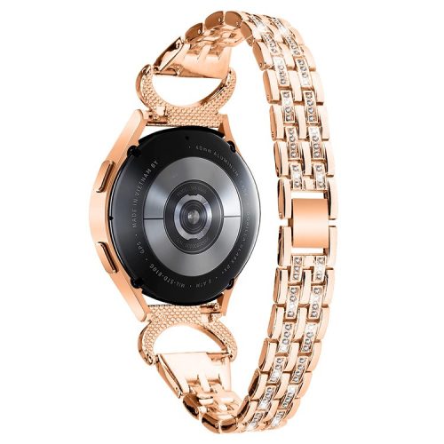 Stainless Steel Watch Band for Samsung Galaxy Watch6 40mm 44mm / Watch6 Classic 43mm 47mm / Watch 5 40mm 44mm / Watch4 40mm 44mm / Watch3 41mm , 20mm 5-Bead Rhinestone Decor Bracelet - Rose Gold