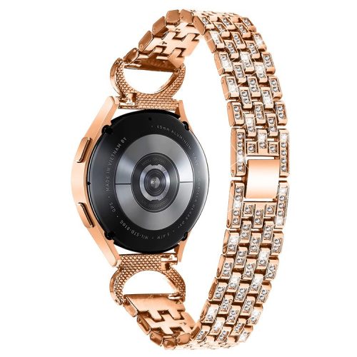 Rhinestone Decor Band for Samsung Galaxy Watch6 40mm 44mm / Watch6 Classic 43mm 47mm / Watch 5 40mm 44mm / Watch4 40mm 44mm / Watch3 41mm , 5-Bead 20mm Stainless Steel Watch Strap - Rose Gold