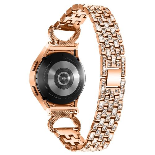 Stainless Steel Watch Band for Samsung Galaxy Watch6 40mm 44mm / Watch6 Classic 43mm 47mm / Watch 5 40mm 44mm / Watch4 40mm 44mm , 5-Bead Rhinestone Decor Replacement Bracelet with Connector - Rose Gold