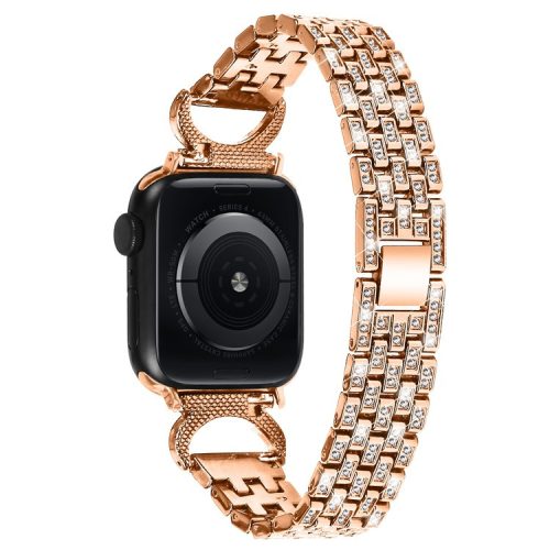 Bling Band Watch Strap for Apple Watch Series 10 42mm / 9 8 7 41mm / SE (2023) SE (2022) SE 6 5 4 40mm / 3 2 1 38mm Rhinestone Decor Stainless Steel 5-Bead Watch Strap - Rose Gold