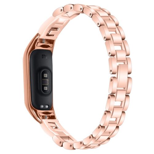 For Xiaomi Mi Band 9 NFC / Mi Band 9 / Smart Band 8 NFC / Smart Band 8 G Letter Rhinestones Decor Watch Strap Stainless Steel Wrist Band - Rose Gold