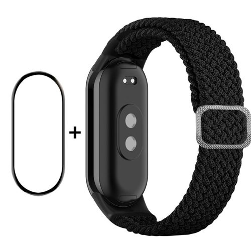 ENKAY HAT-PRINCE For Xiaomi Mi Band 9 NFC / Mi Band 9 / Smart Band 8 NFC / Smart Band 8 Watch Band Nylon Strap with PMMA Film - Black