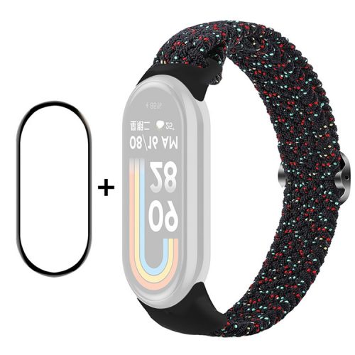 ENKAY HAT-PRINCE For Xiaomi Mi Band 9 NFC / Mi Band 9 / Smart Band 8 NFC / Smart Band 8 Watch Band Nylon Strap with PMMA Film - Starlight Black