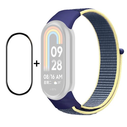 ENKAY HAT-PRINCE For Xiaomi Mi Band 9 NFC / Mi Band 9 / Smart Band 8 NFC / Smart Band 8 Nylon Watch Band with PMMA Screen Film - Blue / Yellow