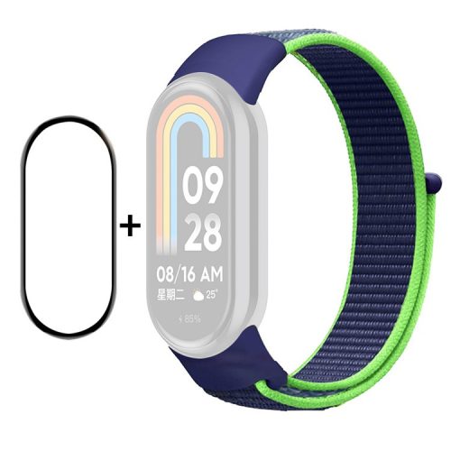 ENKAY HAT-PRINCE For Xiaomi Mi Band 9 NFC / Mi Band 9 / Smart Band 8 NFC / Smart Band 8 Nylon Watch Band with PMMA Screen Film - Blue / Green