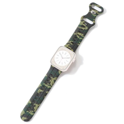 Watch Strap for Apple Watch Series 10 46mm / Ultra 2 Ultra 49mm /  Series 9 8 7 45mm / 6 5 4 SE (2023) SE (2022) SE 44mm / 3 2 1 42mm , Camouflage Silicone Sports Band - Army Green