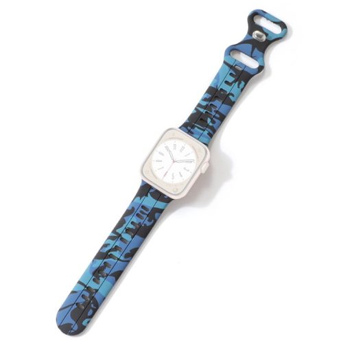 Watch Strap for Apple Watch Series 10 46mm / Ultra 2 Ultra 49mm /  Series 9 8 7 45mm / 6 5 4 SE (2023) SE (2022) SE 44mm / 3 2 1 42mm , Camouflage Silicone Sports Band - Blue