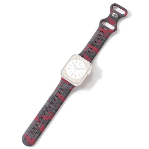 Watch Strap for Apple Watch Series 10 46mm / Ultra 2 Ultra 49mm /  Series 9 8 7 45mm / 6 5 4 SE (2023) SE (2022) SE 44mm / 3 2 1 42mm , Camouflage Silicone Sports Band - Wine Red