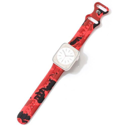 Watch Strap for Apple Watch Series 10 46mm / Ultra 2 Ultra 49mm /  Series 9 8 7 45mm / 6 5 4 SE (2023) SE (2022) SE 44mm / 3 2 1 42mm , Camouflage Silicone Sports Band - Red